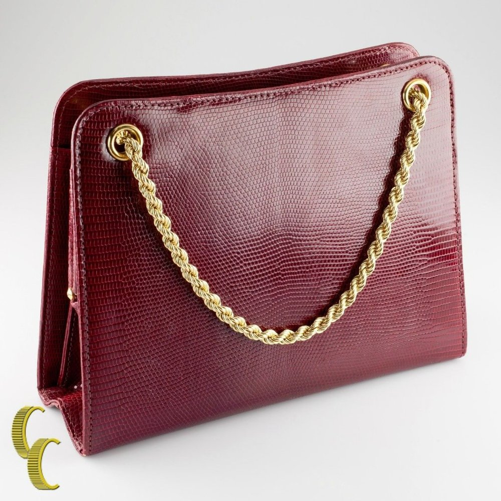 Vintage Gucci Galleria Lizard Purse Solid 18k Yellow Gold Accents and Strap